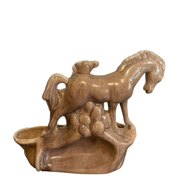 Phil-Mar Mare Vintage Ceramic Horse and Foal Planter Speckled Brown Mid Century